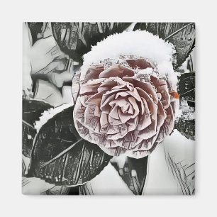 Aimant Dessin Rose de neige congelée