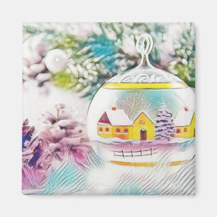 Aimant Dessin vintage Arbre de Noël Décorations roses