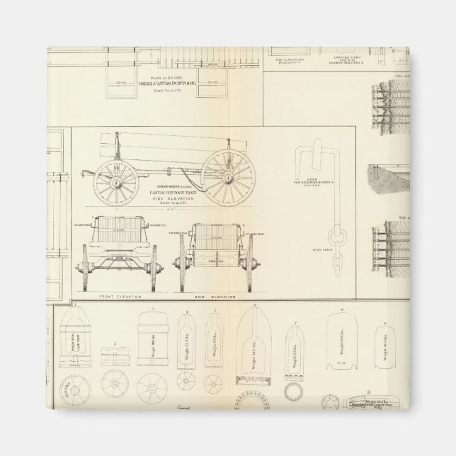 Aimant Dessins bateaux, ponts, chariots, projectiles (Devant)