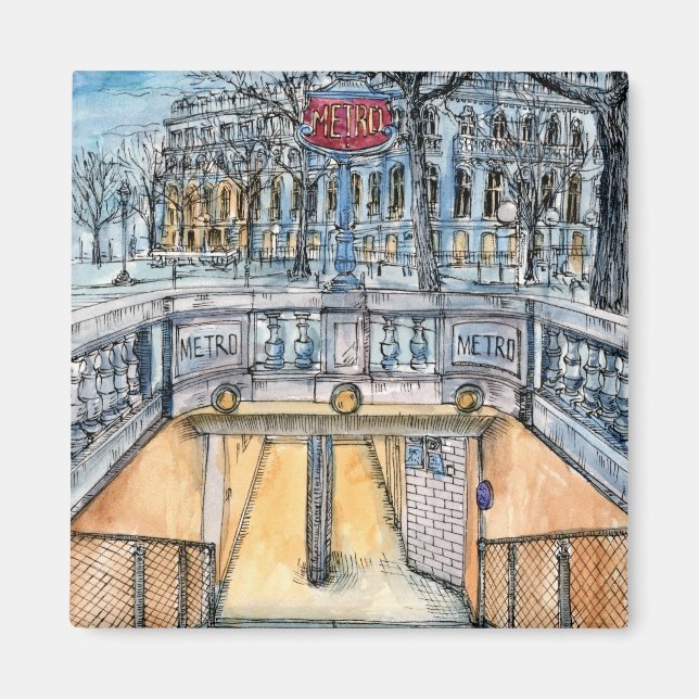 Aimant Destinations | Aquarelle Vintage entrée du métro (Devant)