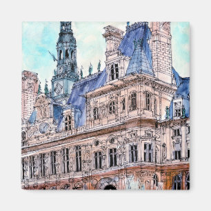 Aimant Destinations   Watercolor Rustic Hotel de Ville