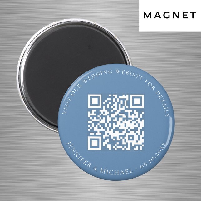 Aimant Détails du code QR du site web de mariage bleu pou (Créateur téléchargé)