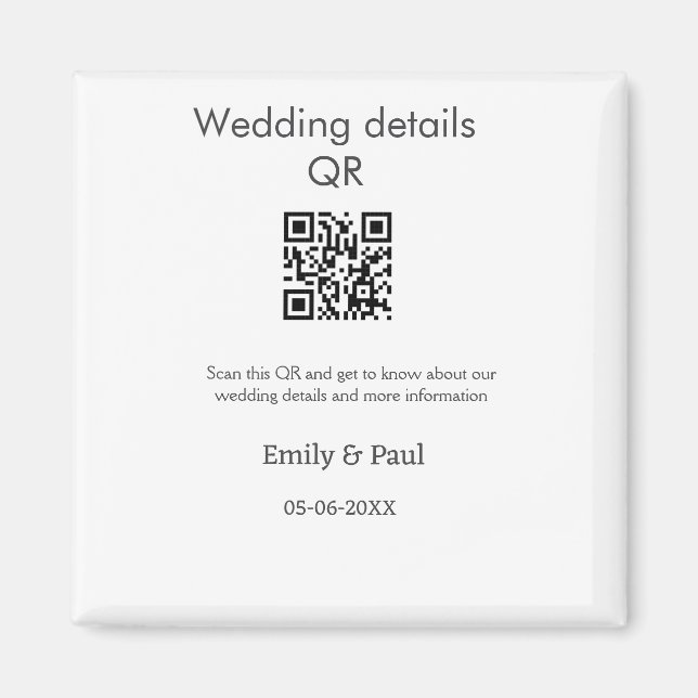 Aimant Détails mariage Web scan QR ajouter nom couple (Devant)
