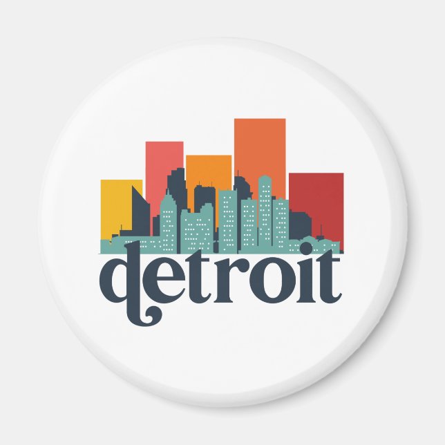 Aimant Detroit Michigan City Skyline Retro City Art (Devant)