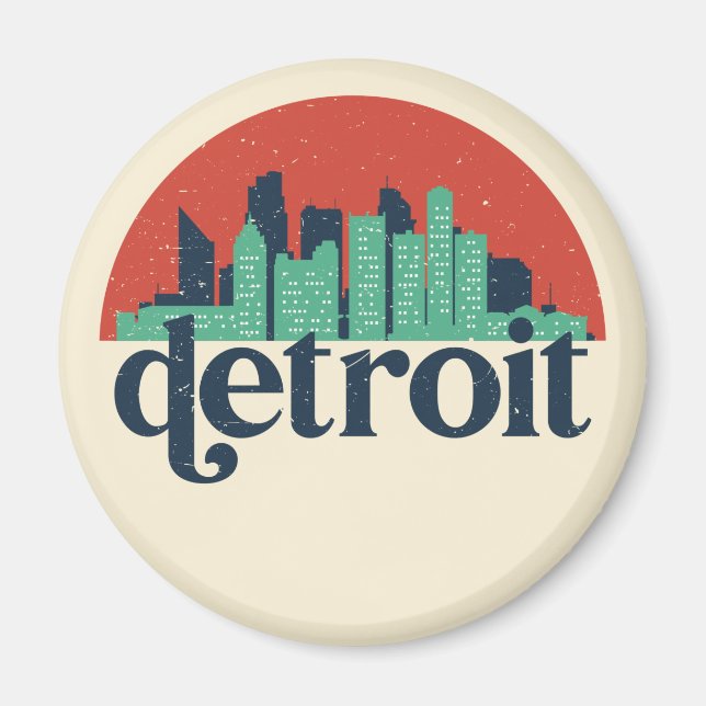Aimant Detroit Michigan City Skyline Retro City Art (Devant)