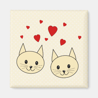Aimant Deux chats couleur ambre mignons aux Coeurs rouges