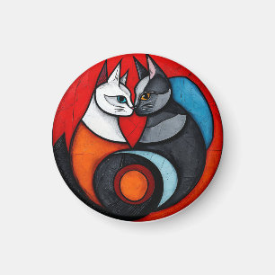 Aimant Deux chats dans un design circulaire vibrant