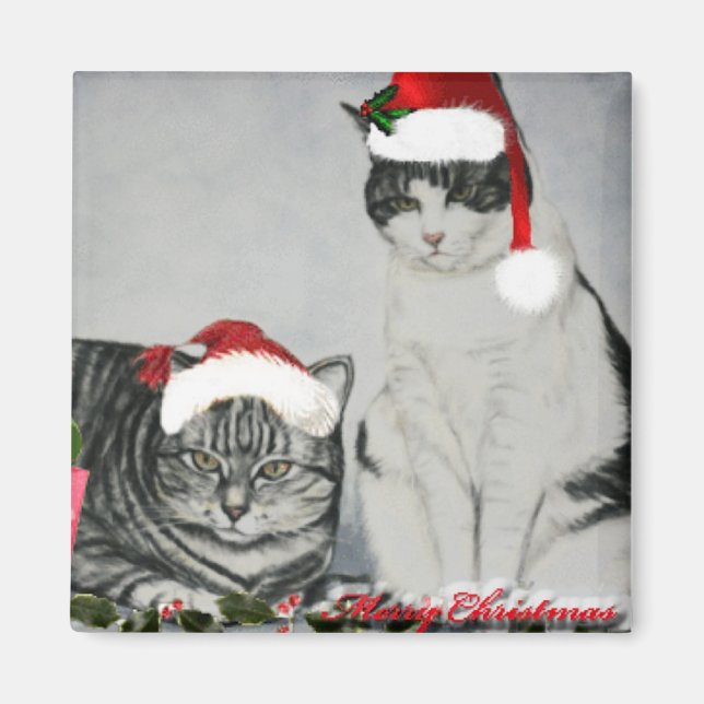 Aimant Deux chats de Noël (Devant)