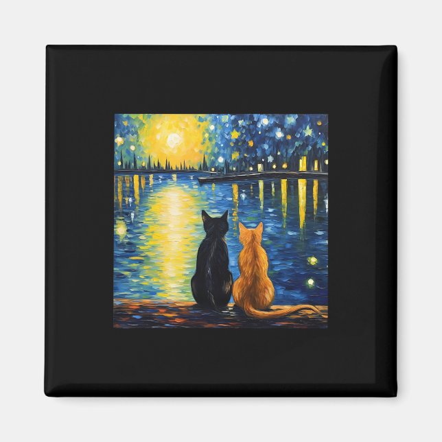 Aimant Deux chats Starry Night Lover Cat Art Peinture Kit (Devant)