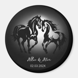 Aimant Deux chevaux en amour noir blanc cheval couple amo