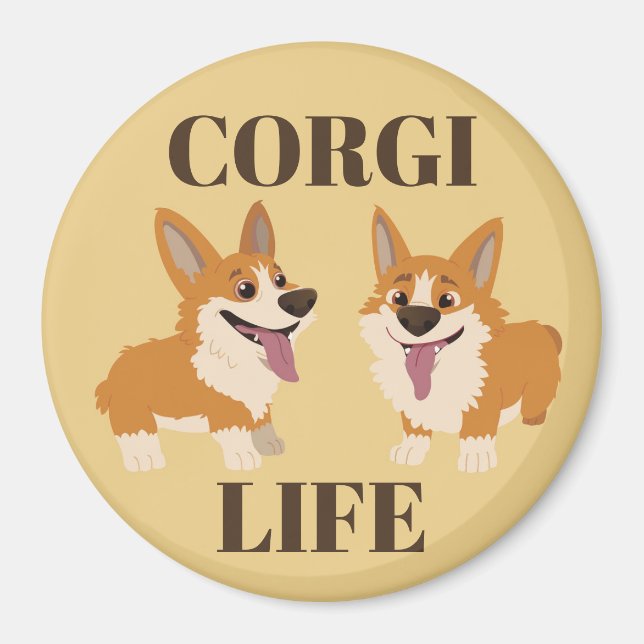 Aimant Deux Chiots Corgi Mignons (Devant)