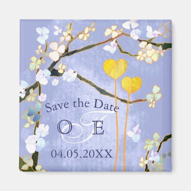 Aimant Deux Coeurs Mariage Bleu Enregistrer la date (Devant)