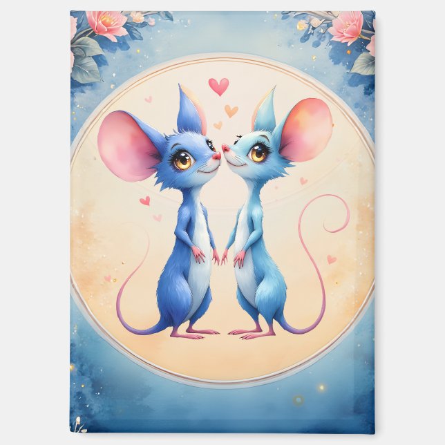 Aimant Deux cœurs, un amour – Souris de mariage.  (Recto)
