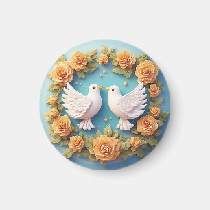 Aimant Deux colombes blanches parmi un motif floral