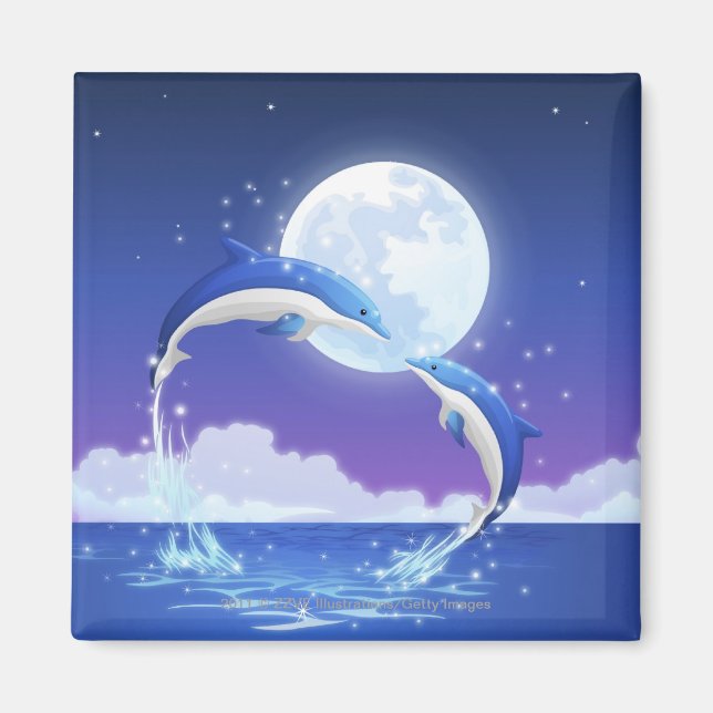 Aimant Deux dauphins au nez de bouteille sautant hors de  (Devant)