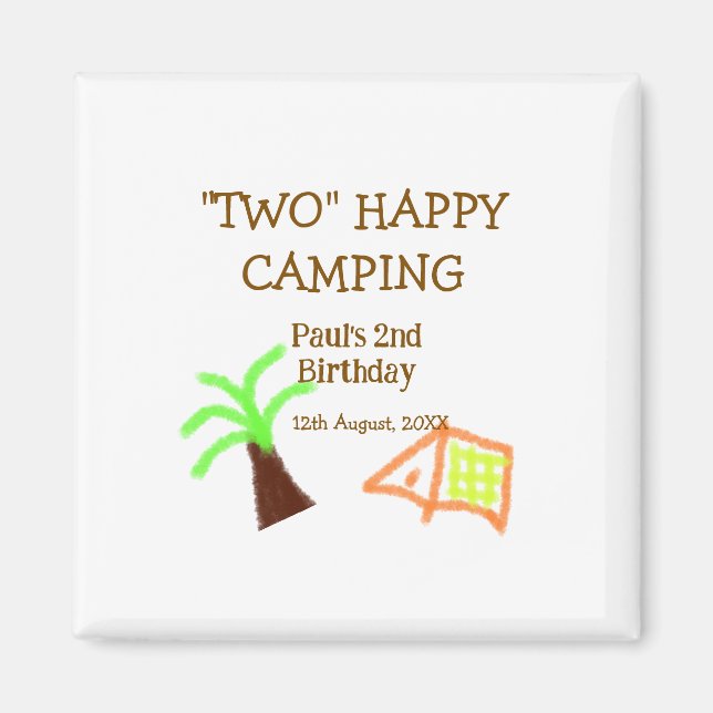 Aimant Deux enfants heureux de camping 2e anniversaire ar (Devant)