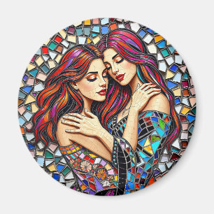 Aimant Deux femmes amoureuses   Style Carrelage mosaïque 