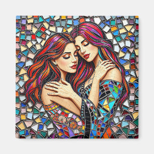Aimant Deux femmes amoureuses   Style Carrelage mosaïque 