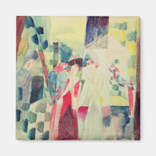 Aimant Deux femmes et un homme avec des perroquets, 20èm