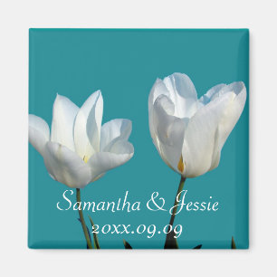 Aimant deux fleurs de tulipe blanches, sauvegarder la dat