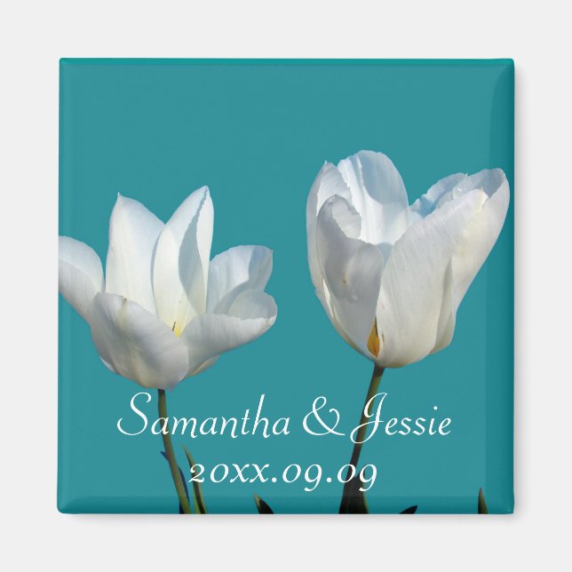 Aimant deux fleurs de tulipe blanches, sauvegarder la dat (Devant)