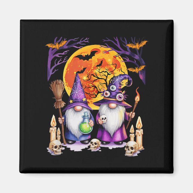 Aimant Deux Gnomes D'Horreur Comme Sorcière Halloween Lun (Devant)