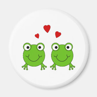 Aimant Deux grenouilles vertes au coeur rouge.