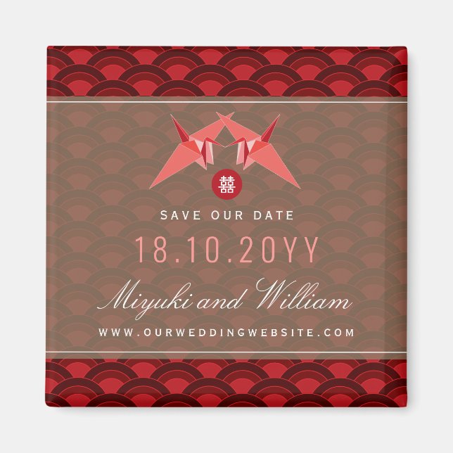 Aimant Deux Grues En Papier Rouge Motif De La St Jacques  (Devant)