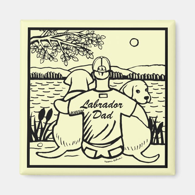 Aimant Deux Labradors et papa (Devant)