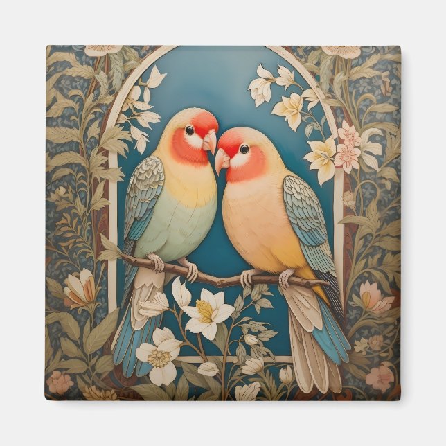 Aimant Deux Lovebirds Vintage Floral élégant (Devant)
