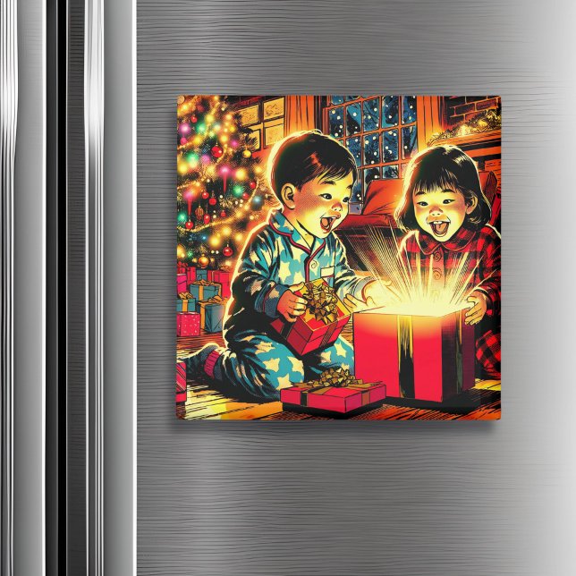 Aimant Deux mignons enfants d'Asie Vintage Noël (Créateur téléchargé)