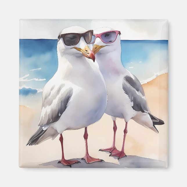 Aimant Deux Mignons Mouettes En Amour (Devant)