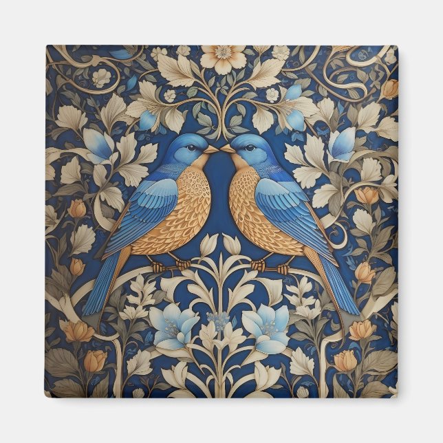 Aimant Deux Oiseaux Bleus Élégants William Morris Inspiré (Devant)