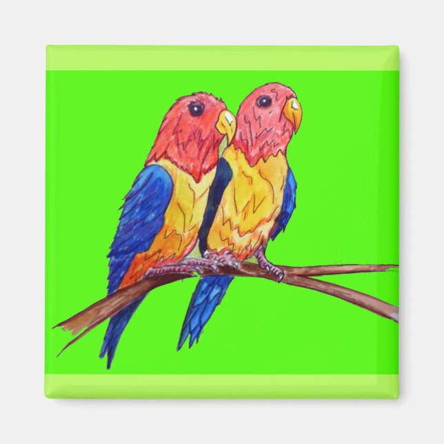 Aimant Deux perroquets sur une perche (Devant)