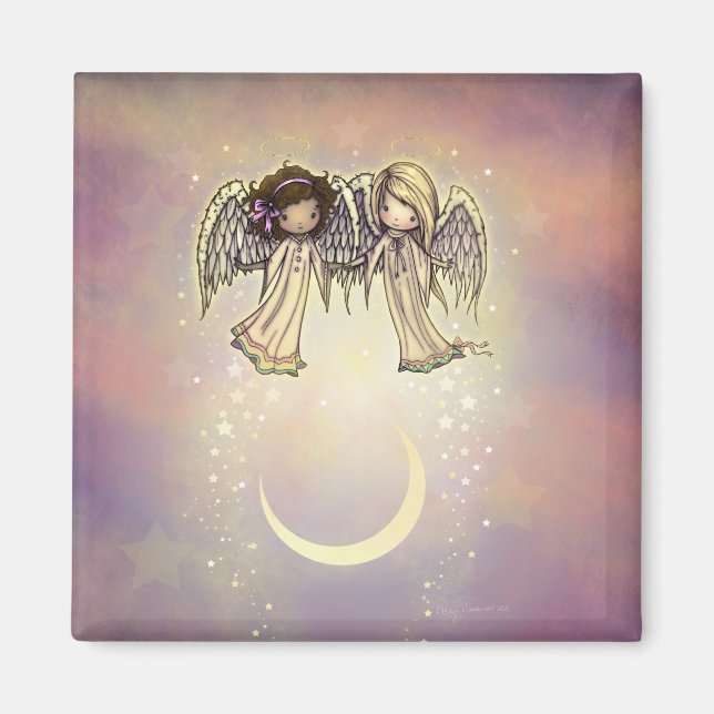 Aimant Deux petits anges sur une nuit scintillante Art (Devant)