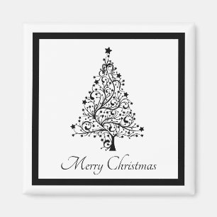 Aimant Deux sapins minimalistes noirs et blancs de Noël