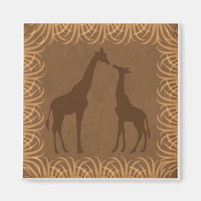 Aimant Deux silhouettes de girafe (Thème Safari) (Devant)