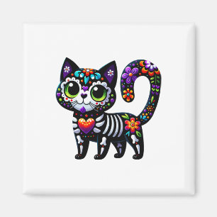 Aimant Dia De Los Muertos Cinco De Mayo Cat Crâne à sucre