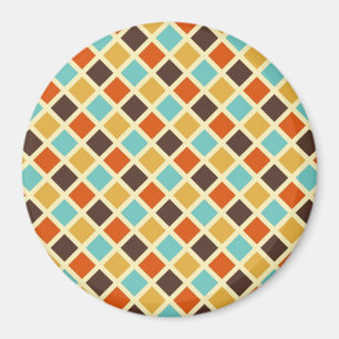 Aimant Diamant Damier Bleu Jaune Rouge Couleurs Rétro