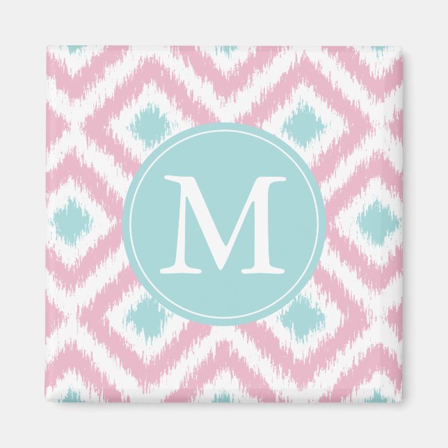 Aimant Diamants de menthe rose clair monogramme Motif Ika (Devant)