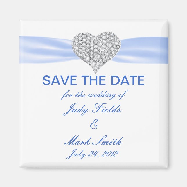 Aimant Diamond Coeur Bleu Mariage Enregistrer La Date Mag (Devant)