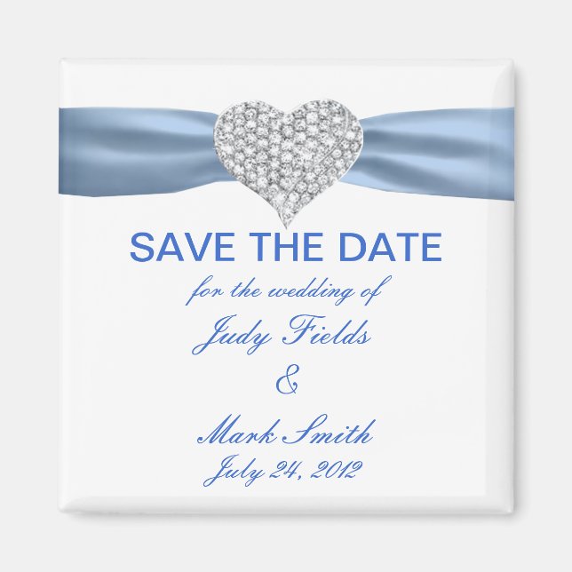 Aimant Diamond Coeur Bleu Mariage Enregistrer La Date Mag (Devant)