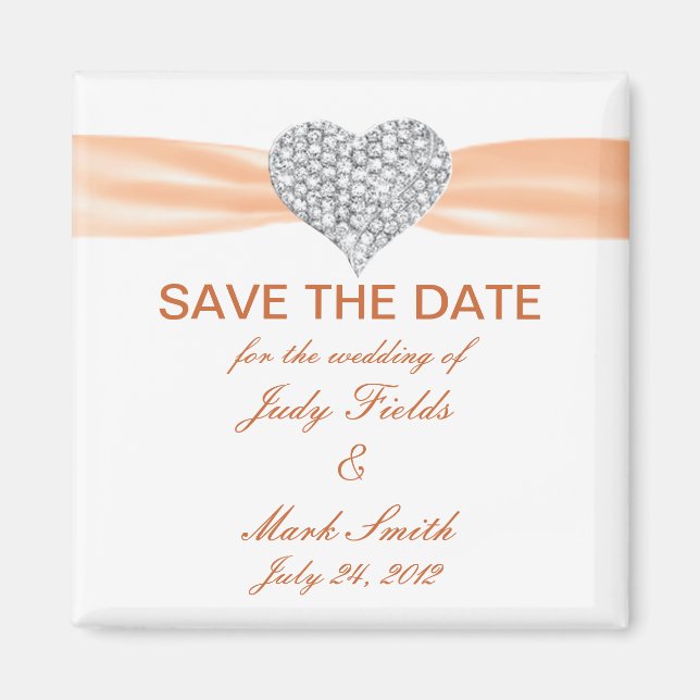 Aimant Diamond Coeur Orange Mariage Enregistrer La Date M (Devant)