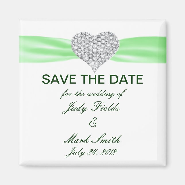 Aimant Diamond Heart Green Wedding Enregistrer La Date Ma (Devant)