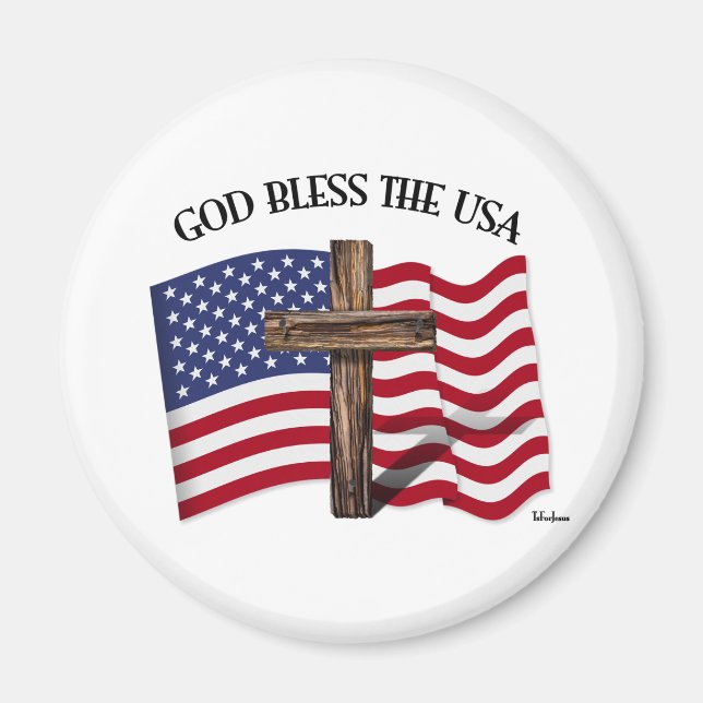 Aimant DIEU BÉNISSE LES ÉTATS-UNIS avec une croix robuste (Devant)
