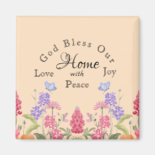Aimant Dieu bénisse notre maison Beige Floral Fleurs sauv