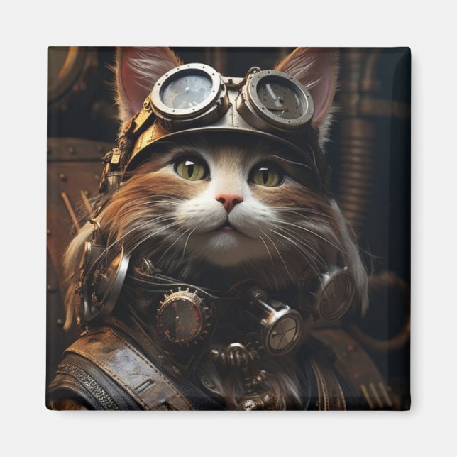 Aimant d'illustration d'art de chat Steampunk (Devant)