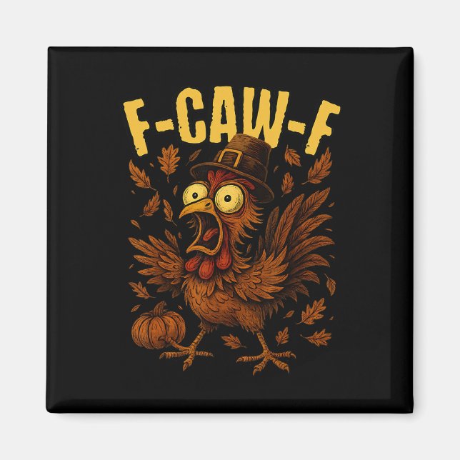 Aimant Dinde à chapeau de pèlerin F-caw-f drôle de Thanks (Devant)