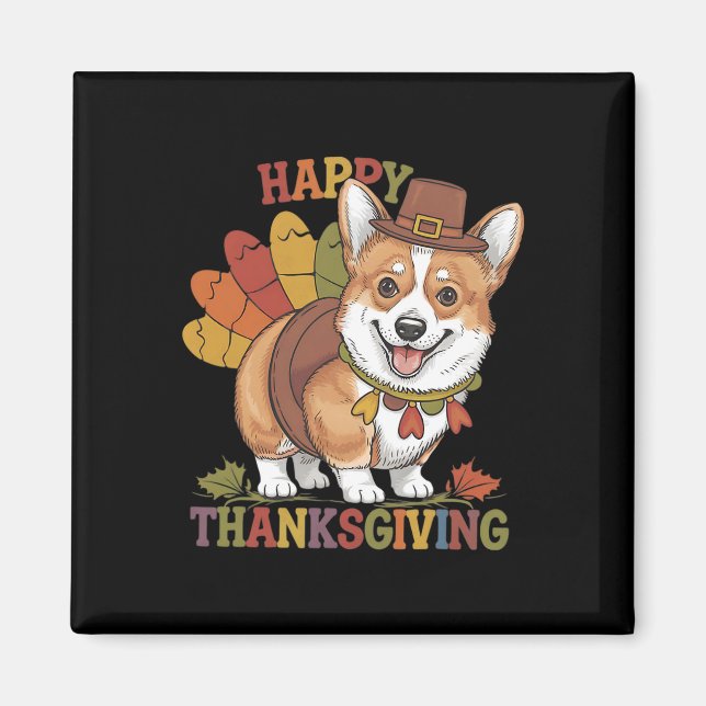 Aimant Dinde de chien Corgi de Thanksgiving  (Devant)