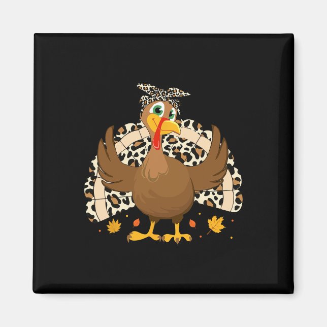 Aimant Dinde de Thanksgiving Léopard Femme Fille Automne  (Devant)